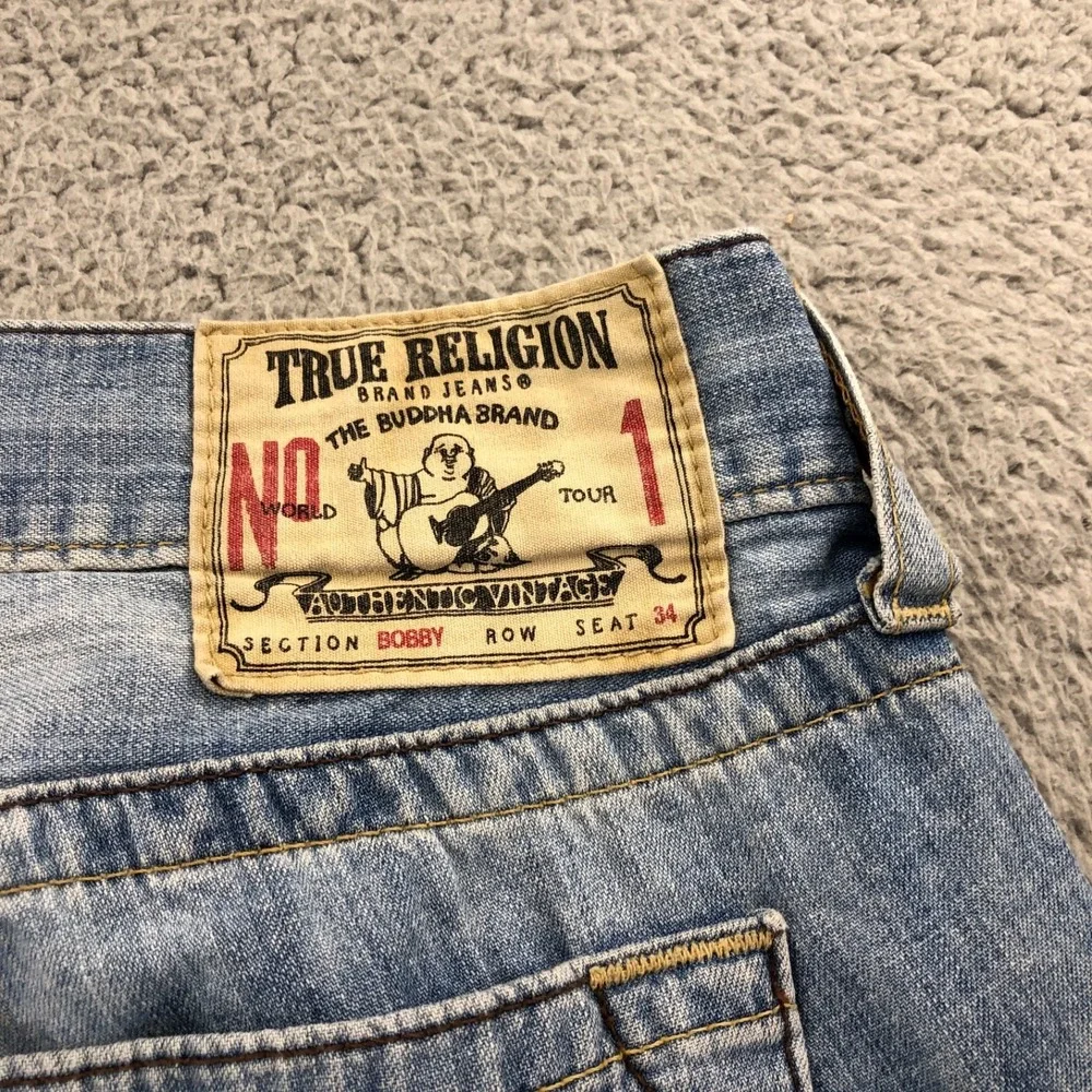 True Religion Jeans Mens 40x33 Blue Bobby Faded Light Wash Y2K Denim USA Made